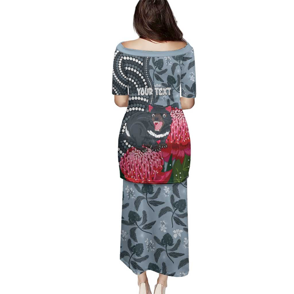Personalised Tasmanian Devil Australia Family Matching Puletasi and Hawaiian Shirt Waratah Indigenous Art - Aussie Hoodie