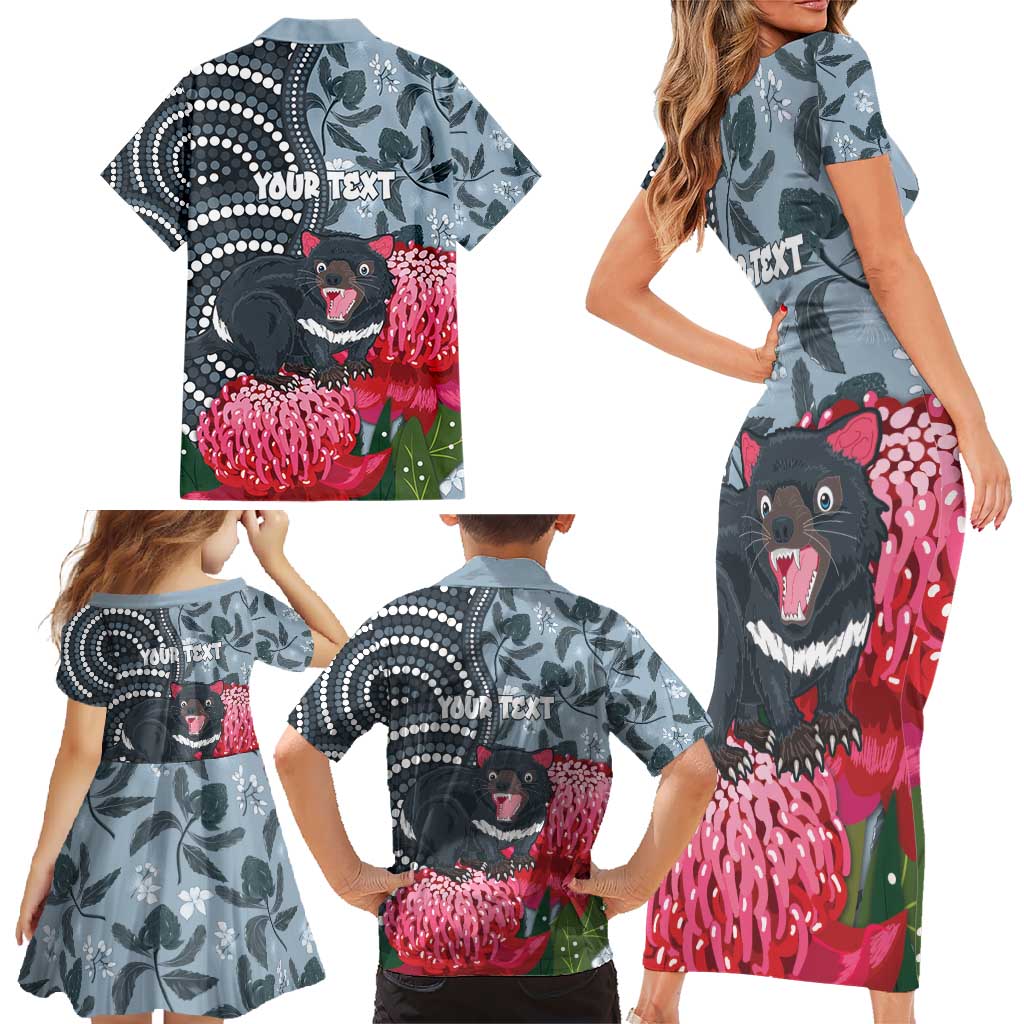 Personalised Tasmanian Devil Australia Family Matching Short Sleeve Bodycon Dress and Hawaiian Shirt Waratah Indigenous Art - Aussie Hoodie