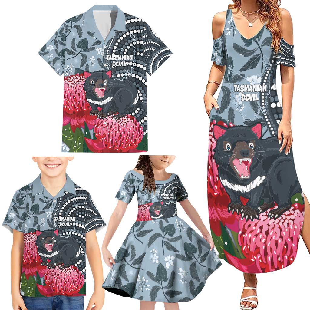 Personalised Tasmanian Devil Australia Family Matching Summer Maxi Dress and Hawaiian Shirt Waratah Indigenous Art - Aussie Hoodie