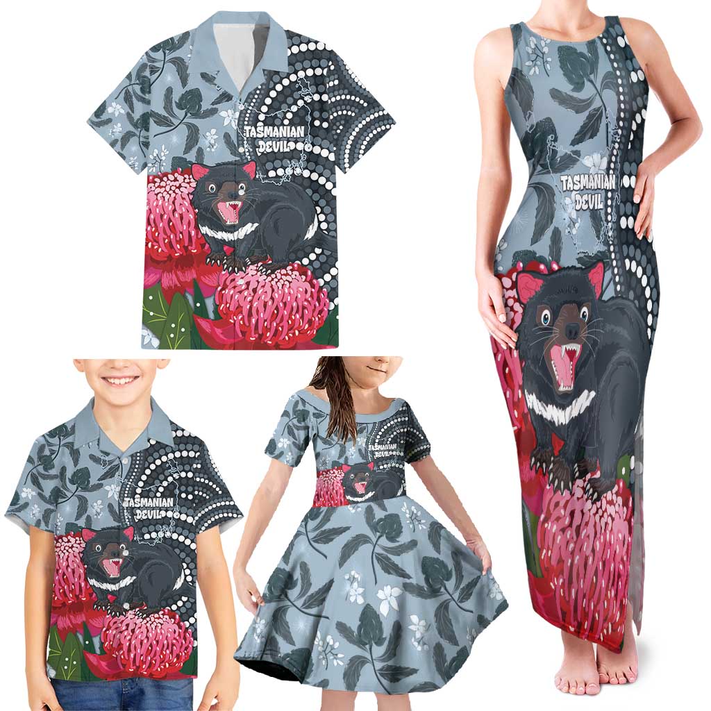Personalised Tasmanian Devil Australia Family Matching Tank Maxi Dress and Hawaiian Shirt Waratah Indigenous Art - Aussie Hoodie