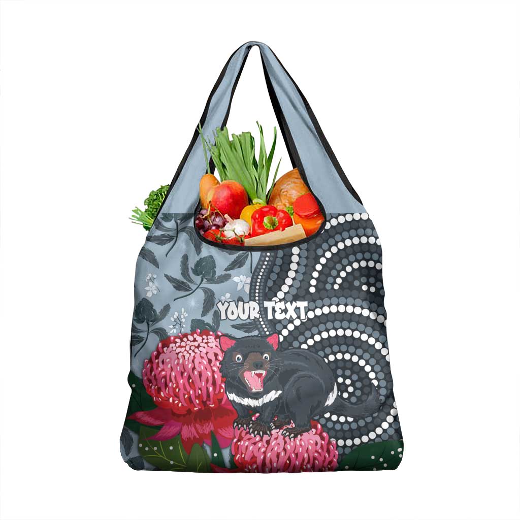 Personalised Tasmanian Devil Australia Grocery Bag Waratah Indigenous Art - Aussie Hoodie