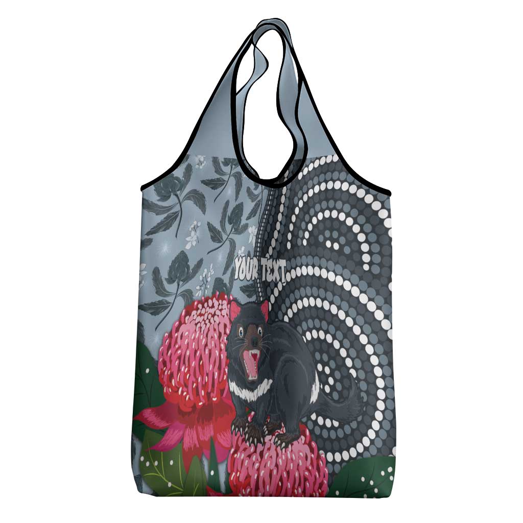 Personalised Tasmanian Devil Australia Grocery Bag Waratah Indigenous Art - Aussie Hoodie