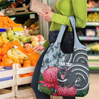 Personalised Tasmanian Devil Australia Grocery Bag Waratah Indigenous Art - Aussie Hoodie
