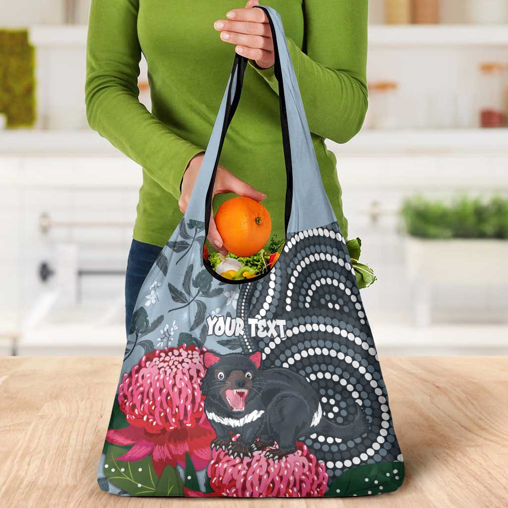Personalised Tasmanian Devil Australia Grocery Bag Waratah Indigenous Art - Aussie Hoodie