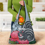 Personalised Tasmanian Devil Australia Grocery Bag Waratah Indigenous Art - Aussie Hoodie