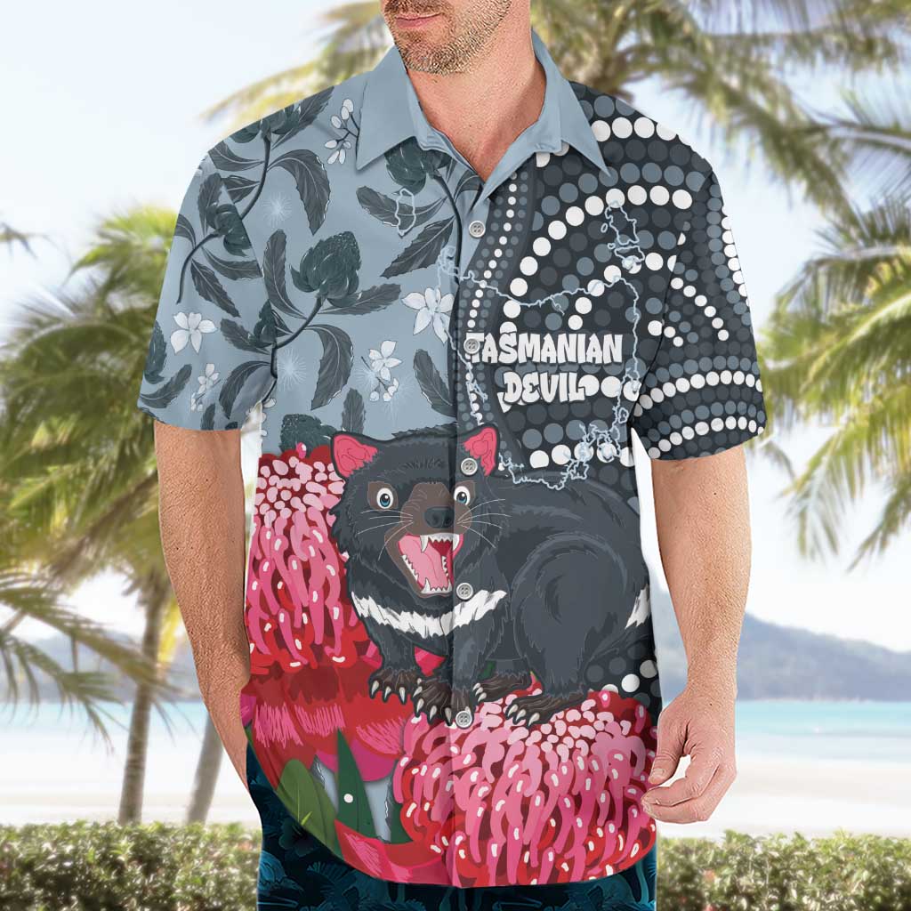 Personalised Tasmanian Devil Australia Hawaiian Shirt Waratah Indigenous Art - Aussie Hoodie