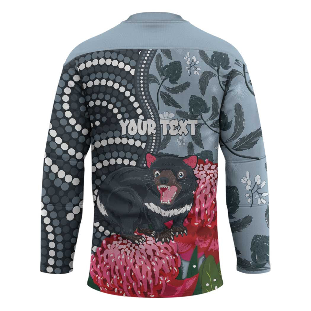 Personalised Tasmanian Devil Australia Hockey Jersey Waratah Indigenous Art - Aussie Hoodie