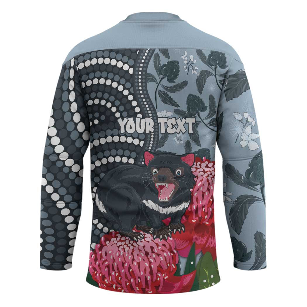 Personalised Tasmanian Devil Australia Hockey Jersey Waratah Indigenous Art - Aussie Hoodie