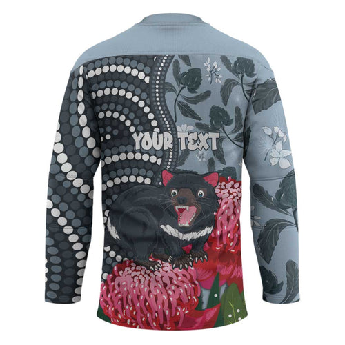 Personalised Tasmanian Devil Australia Hockey Jersey Waratah Indigenous Art - Aussie Hoodie