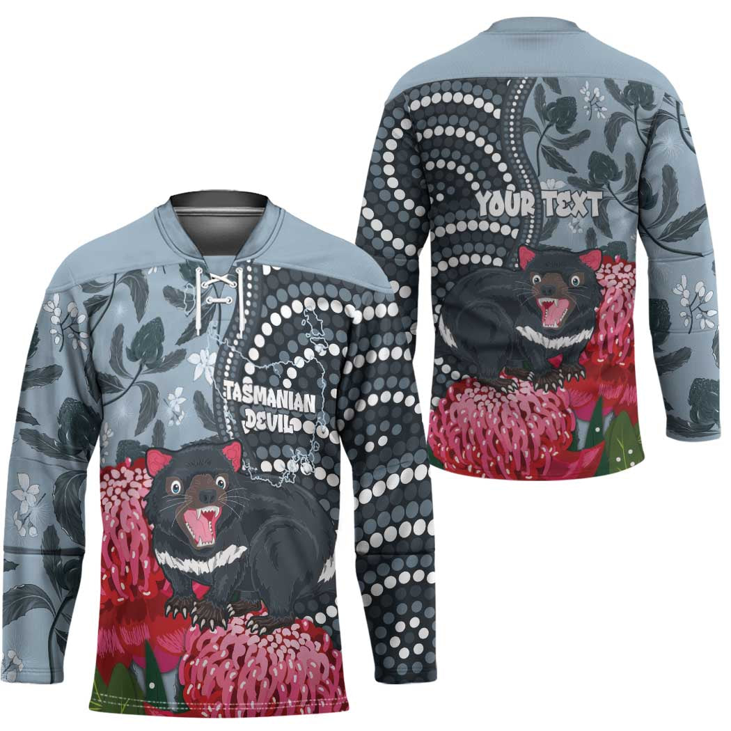 Personalised Tasmanian Devil Australia Hockey Jersey Waratah Indigenous Art - Aussie Hoodie