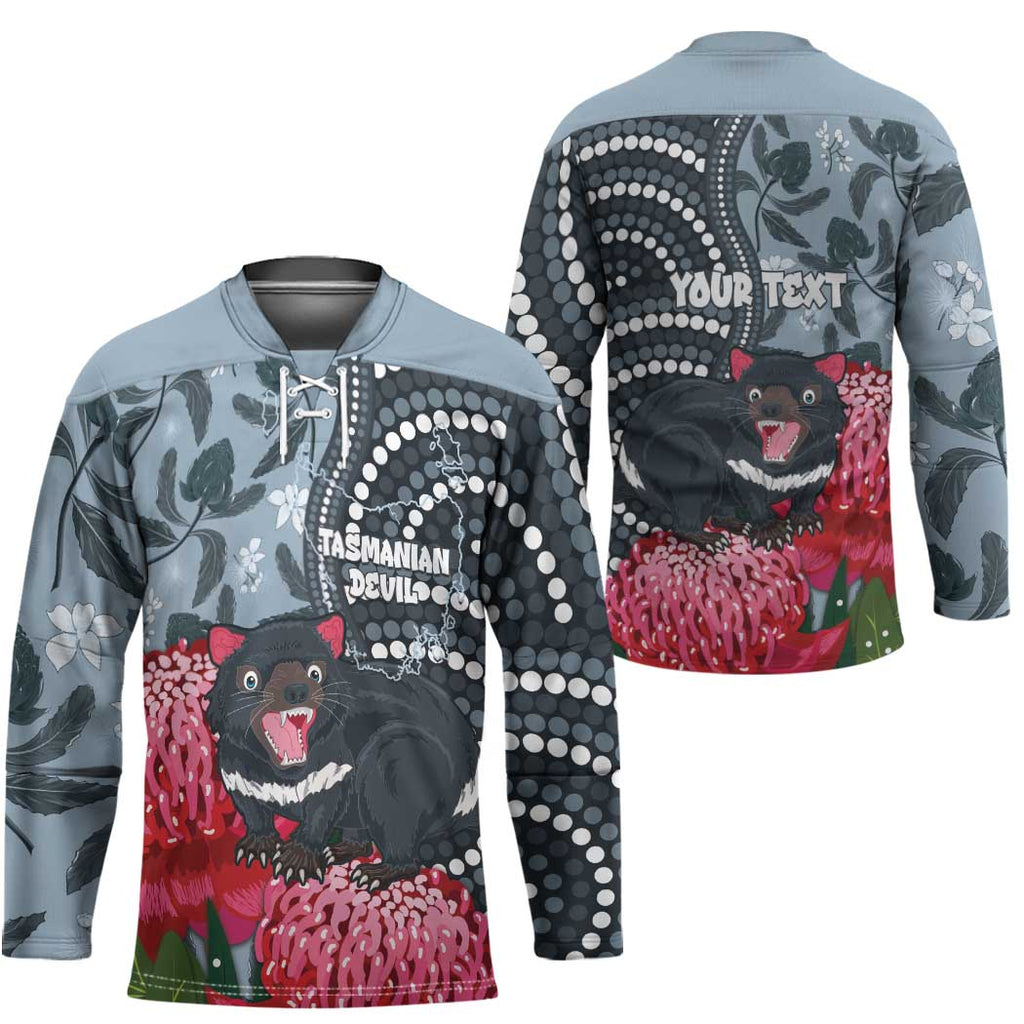 Personalised Tasmanian Devil Australia Hockey Jersey Waratah Indigenous Art - Aussie Hoodie
