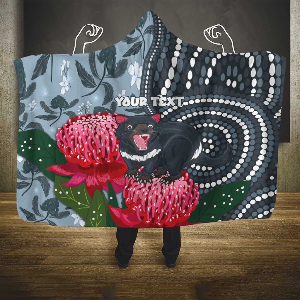 Personalised Tasmanian Devil Australia Hooded Blanket Waratah Indigenous Art - Aussie Hoodie