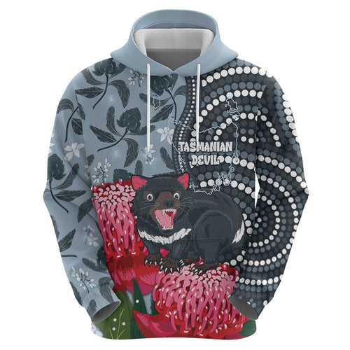 Personalised Tasmanian Devil Australia Hoodie Waratah Indigenous Art - Aussie Hoodie
