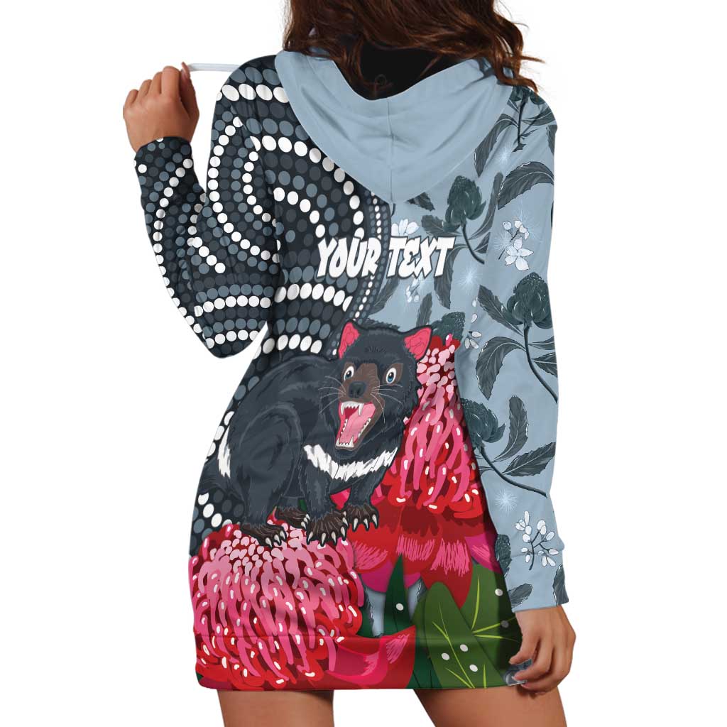 Personalised Tasmanian Devil Australia Hoodie Dress Waratah Indigenous Art - Aussie Hoodie