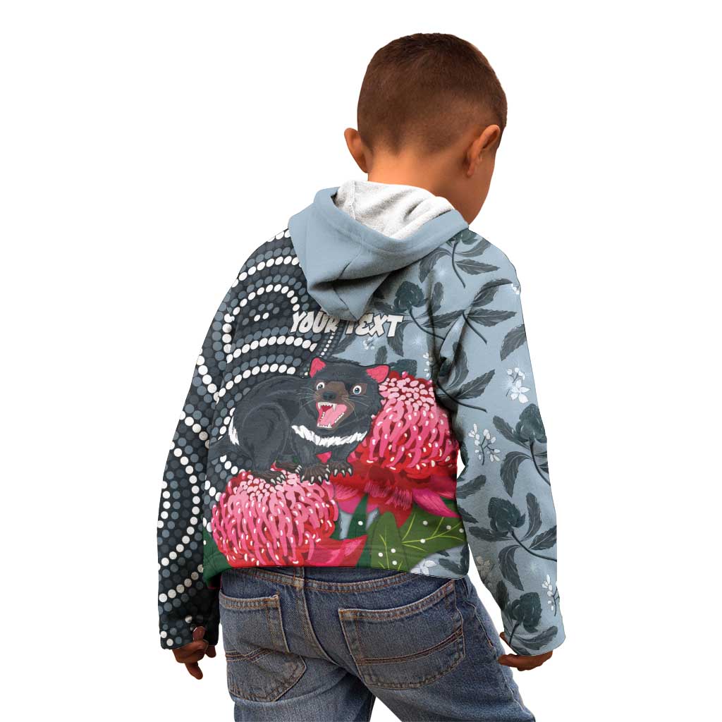Personalised Tasmanian Devil Australia Kid Hoodie Waratah Indigenous Art - Aussie Hoodie