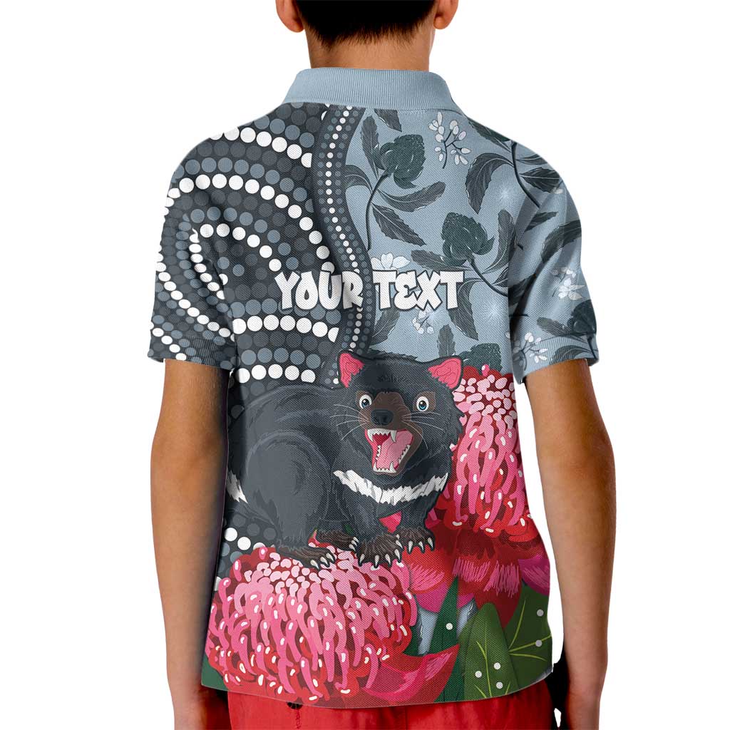 Personalised Tasmanian Devil Australia Kid Polo Shirt Waratah Indigenous Art - Aussie Hoodie