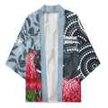 Personalised Tasmanian Devil Australia Kimono Waratah Indigenous Art - Aussie Hoodie