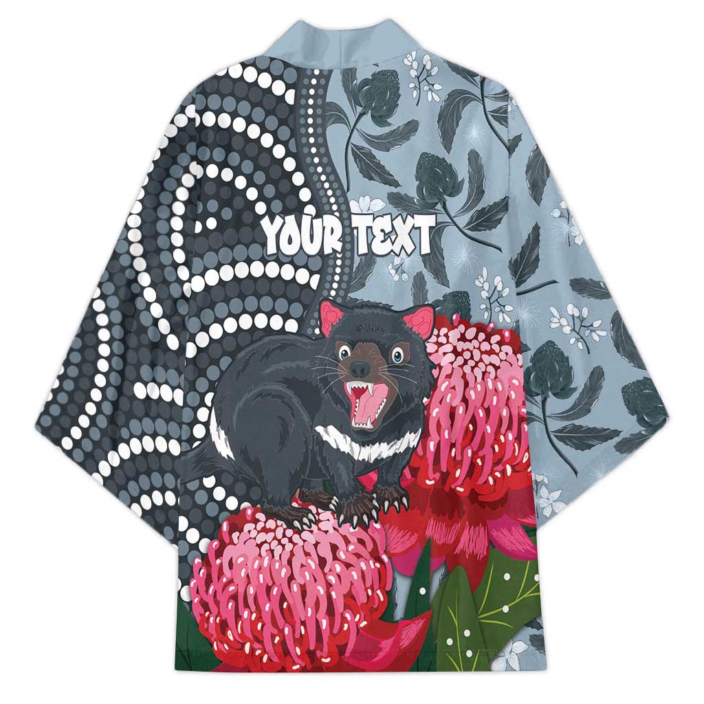 Personalised Tasmanian Devil Australia Kimono Waratah Indigenous Art - Aussie Hoodie