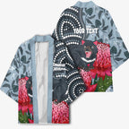 Personalised Tasmanian Devil Australia Kimono Waratah Indigenous Art - Aussie Hoodie