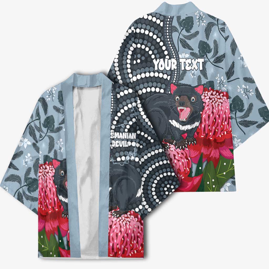 Personalised Tasmanian Devil Australia Kimono Waratah Indigenous Art - Aussie Hoodie