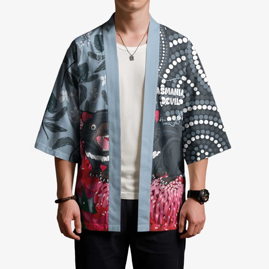 Personalised Tasmanian Devil Australia Kimono Waratah Indigenous Art - Aussie Hoodie