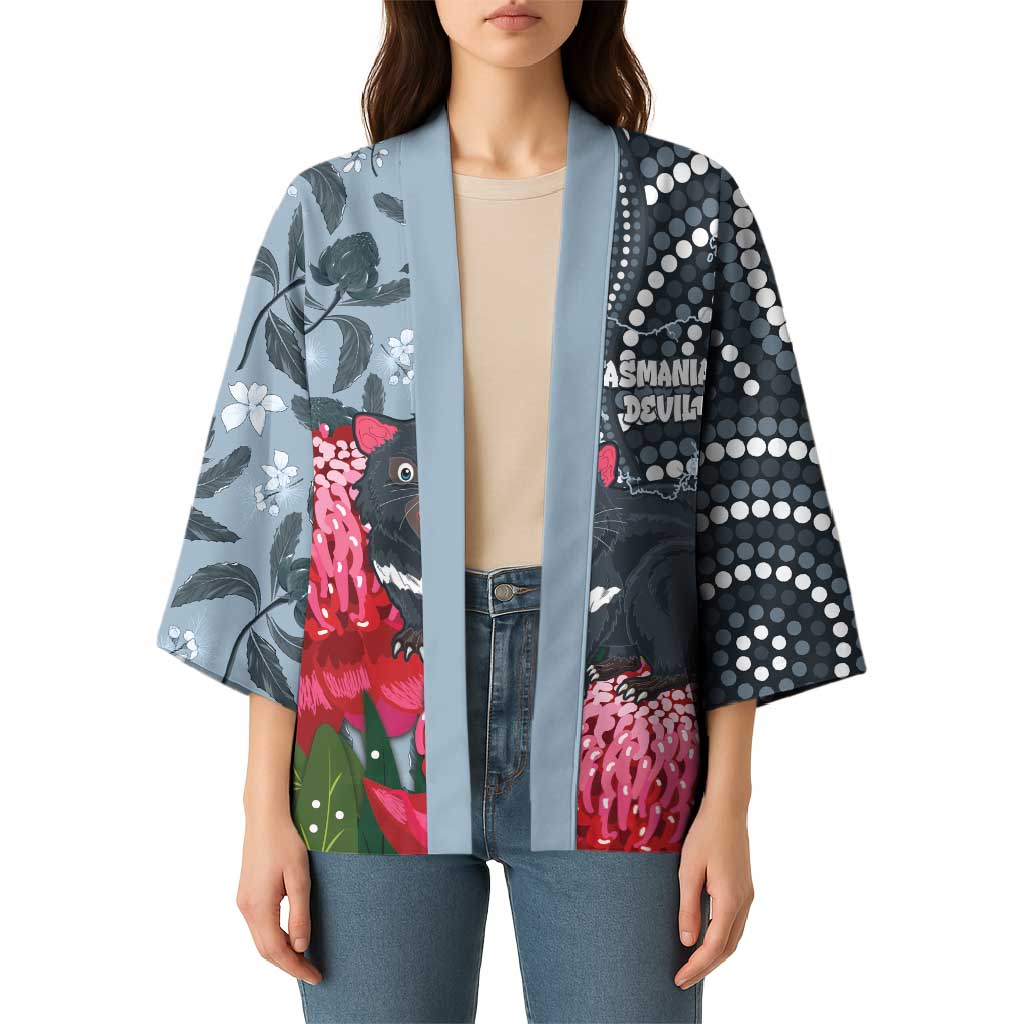 Personalised Tasmanian Devil Australia Kimono Waratah Indigenous Art - Aussie Hoodie