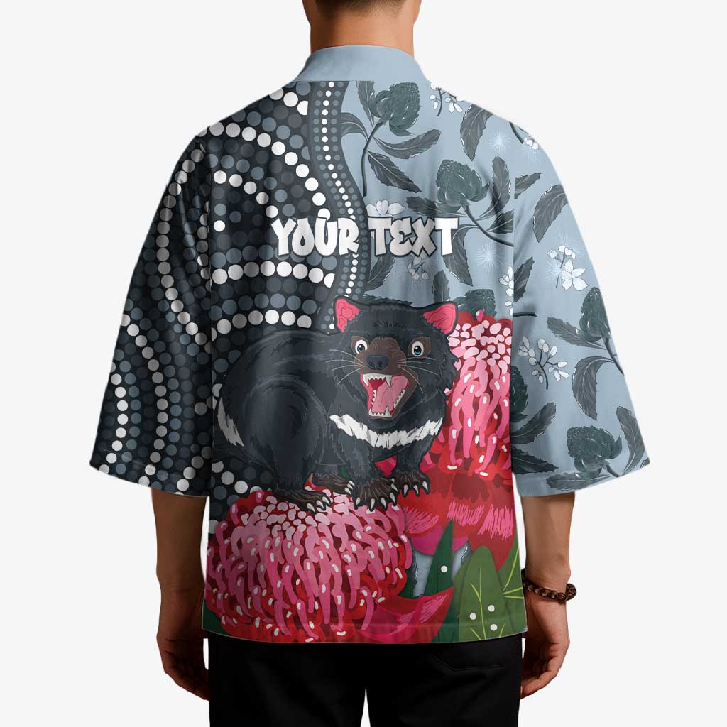 Personalised Tasmanian Devil Australia Kimono Waratah Indigenous Art - Aussie Hoodie