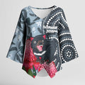 Personalised Tasmanian Devil Australia Kimono Sleeve Blouse Waratah Indigenous Art - Aussie Hoodie