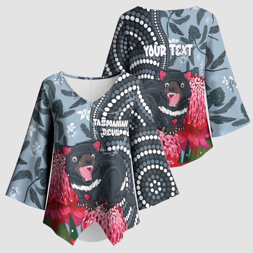 Personalised Tasmanian Devil Australia Kimono Sleeve Blouse Waratah Indigenous Art - Aussie Hoodie
