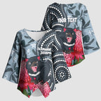 Personalised Tasmanian Devil Australia Kimono Sleeve Blouse Waratah Indigenous Art - Aussie Hoodie