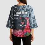 Personalised Tasmanian Devil Australia Kimono Sleeve Blouse Waratah Indigenous Art - Aussie Hoodie