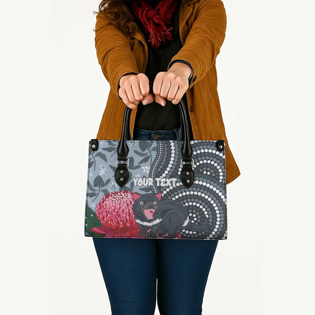 Personalised Tasmanian Devil Australia Leather Bag Waratah Indigenous Art - Aussie Hoodie