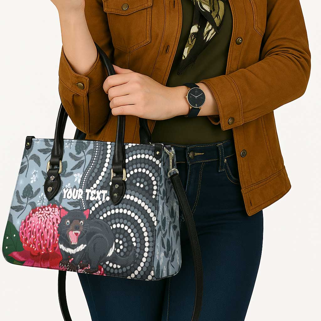 Personalised Tasmanian Devil Australia Leather Bag Waratah Indigenous Art - Aussie Hoodie