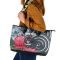 Personalised Tasmanian Devil Australia Leather Tote Bag Waratah Indigenous Art - Aussie Hoodie