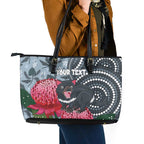 Personalised Tasmanian Devil Australia Leather Tote Bag Waratah Indigenous Art - Aussie Hoodie