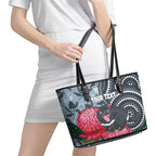 Personalised Tasmanian Devil Australia Leather Tote Bag Waratah Indigenous Art - Aussie Hoodie