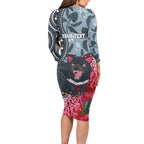 Personalised Tasmanian Devil Australia Long Sleeve Bodycon Dress Waratah Indigenous Art - Aussie Hoodie