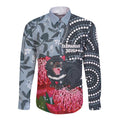Personalised Tasmanian Devil Australia Long Sleeve Button Shirt Waratah Indigenous Art - Aussie Hoodie