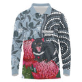 Personalised Tasmanian Devil Australia Long Sleeve Polo Shirt Waratah Indigenous Art - Aussie Hoodie