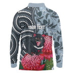 Personalised Tasmanian Devil Australia Long Sleeve Polo Shirt Waratah Indigenous Art - Aussie Hoodie