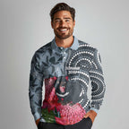 Personalised Tasmanian Devil Australia Long Sleeve Polo Shirt Waratah Indigenous Art - Aussie Hoodie