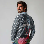 Personalised Tasmanian Devil Australia Long Sleeve Polo Shirt Waratah Indigenous Art - Aussie Hoodie