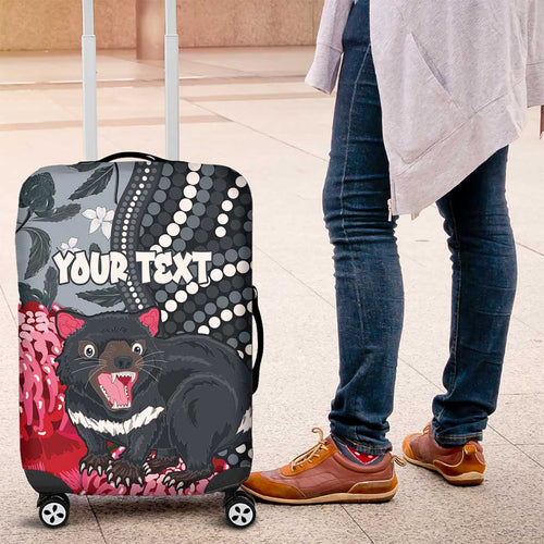Personalised Tasmanian Devil Australia Luggage Cover Waratah Indigenous Art - Aussie Hoodie