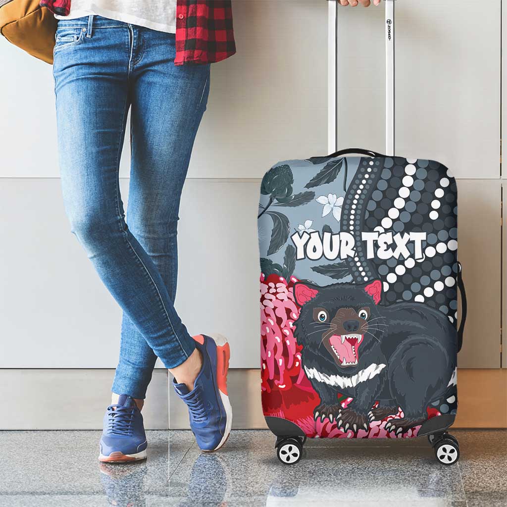 Personalised Tasmanian Devil Australia Luggage Cover Waratah Indigenous Art - Aussie Hoodie