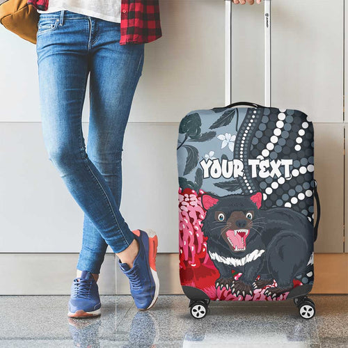 Personalised Tasmanian Devil Australia Luggage Cover Waratah Indigenous Art - Aussie Hoodie
