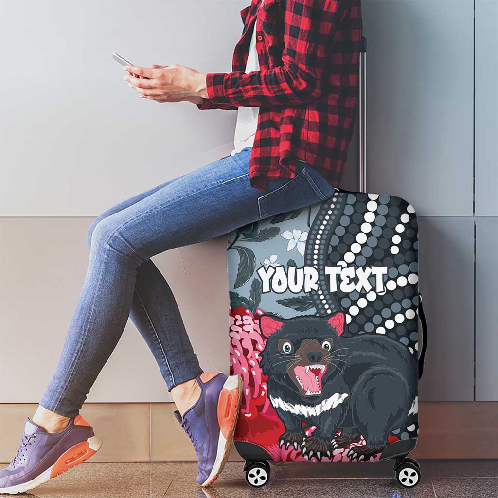 Personalised Tasmanian Devil Australia Luggage Cover Waratah Indigenous Art - Aussie Hoodie