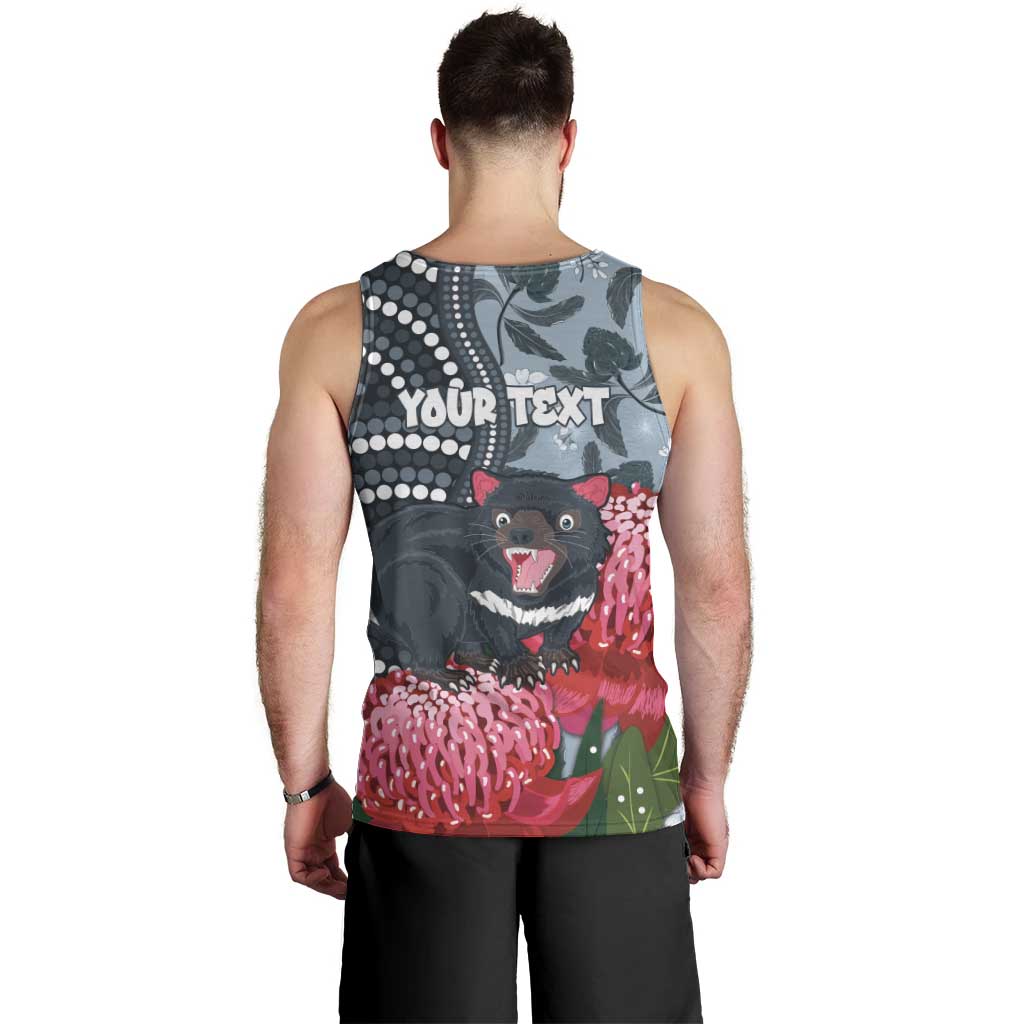Personalised Tasmanian Devil Australia Men Tank Top Waratah Indigenous Art - Aussie Hoodie