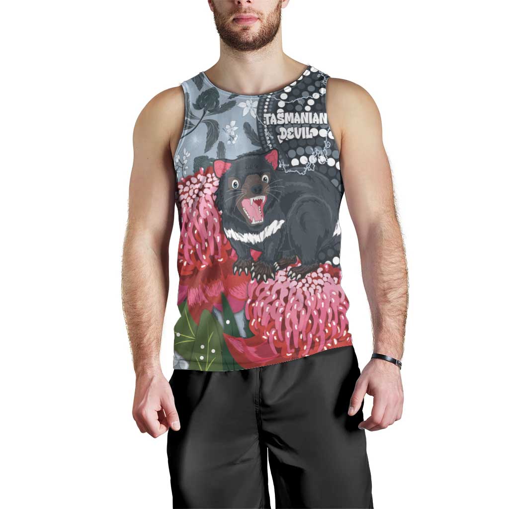 Personalised Tasmanian Devil Australia Men Tank Top Waratah Indigenous Art - Aussie Hoodie