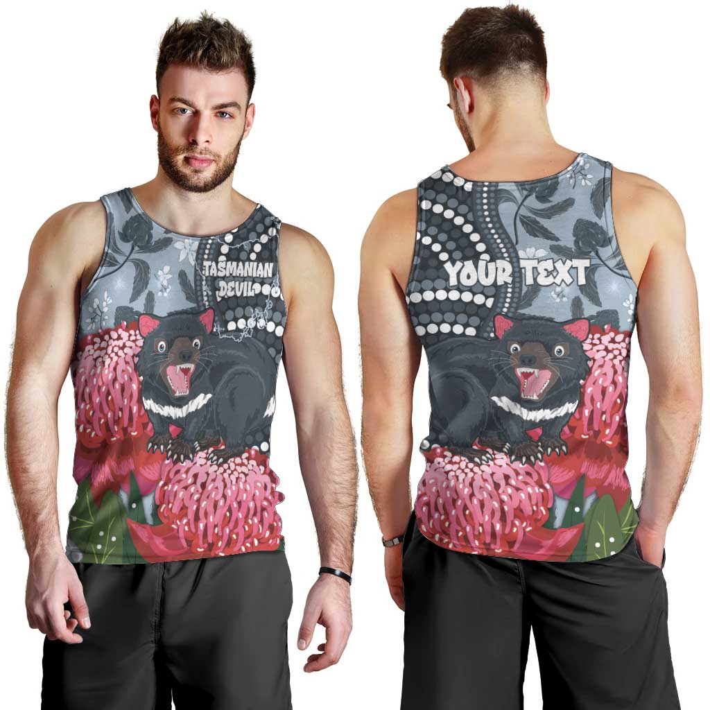 Personalised Tasmanian Devil Australia Men Tank Top Waratah Indigenous Art - Aussie Hoodie