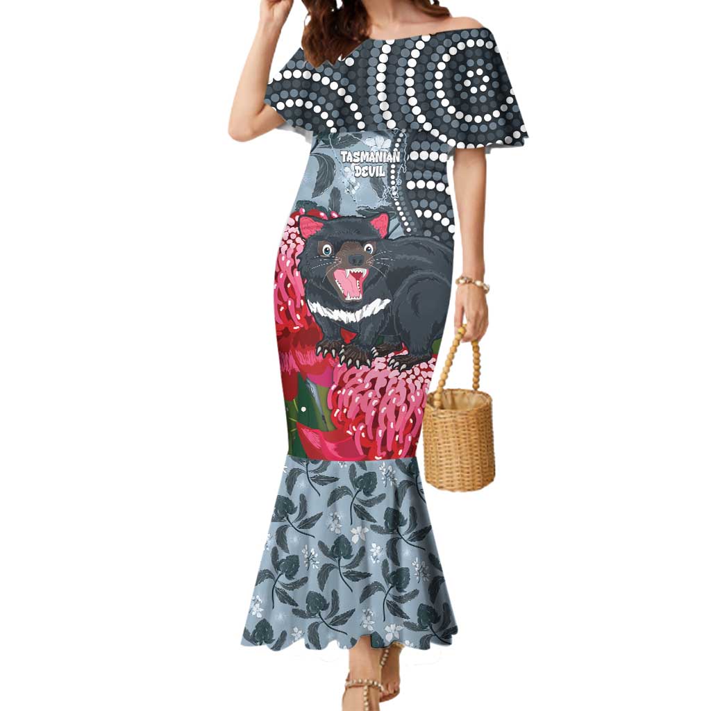 Personalised Tasmanian Devil Australia Mermaid Dress Waratah Indigenous Art - Aussie Hoodie